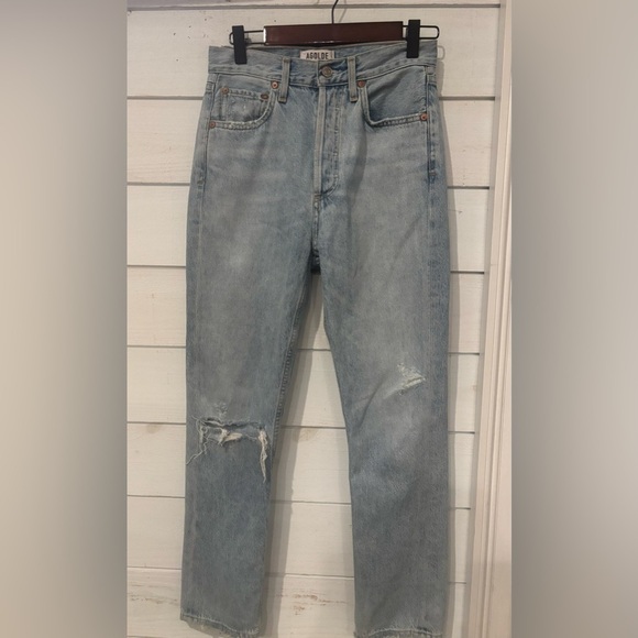 Agolde Riley High Rise Straight cropped .
Distressed Blue Jeans in size 24 W - Picture 6 of 10